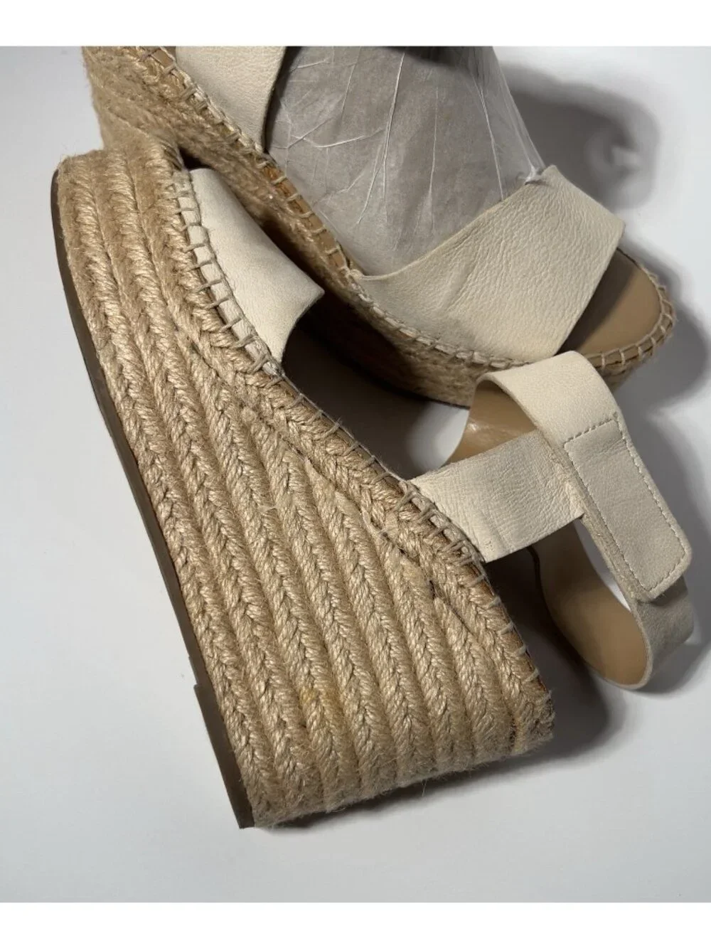 Franco Sarto Espadrille Wedge Sandals Women’s 7M Ivory Ankle Strap